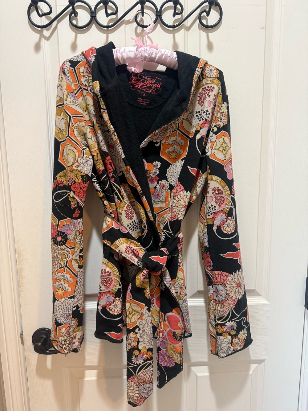 Lucky Brand Black Floral Print Hooded Wrap size small